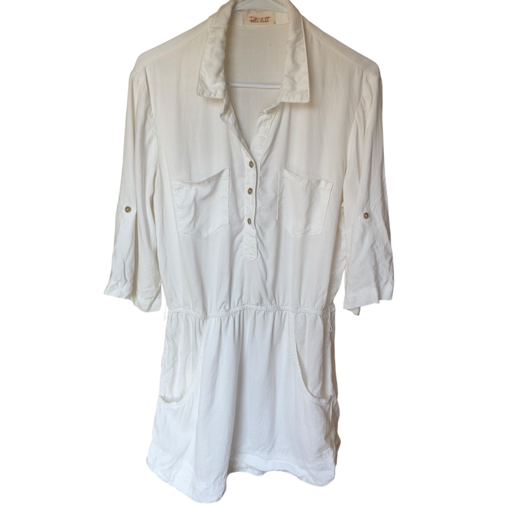 Bella Dahl White Collared Button Front Tunic Dress Pockets Casual Lounge L‎